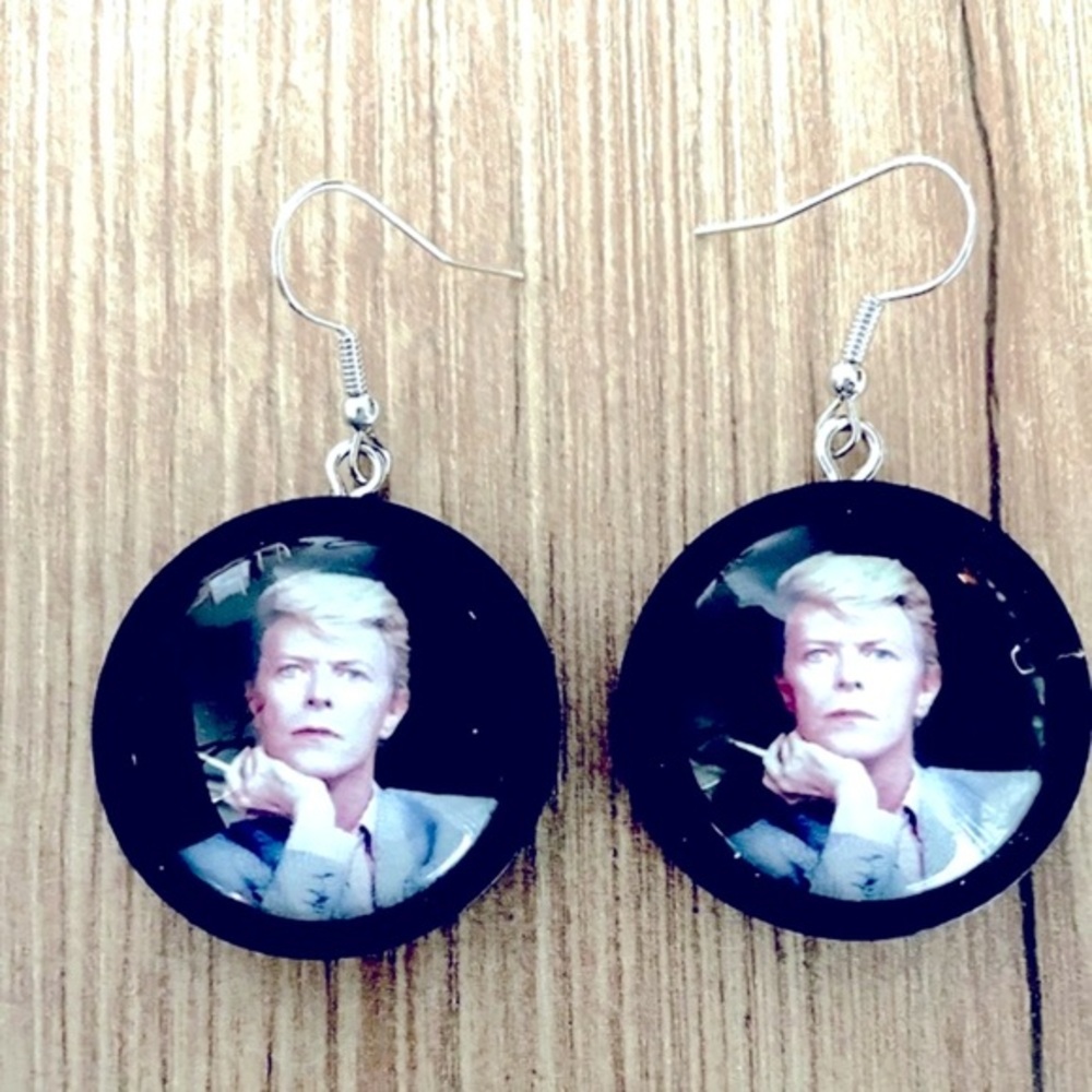 David Bowie Chunky Wood Handmade Earrings, NWT